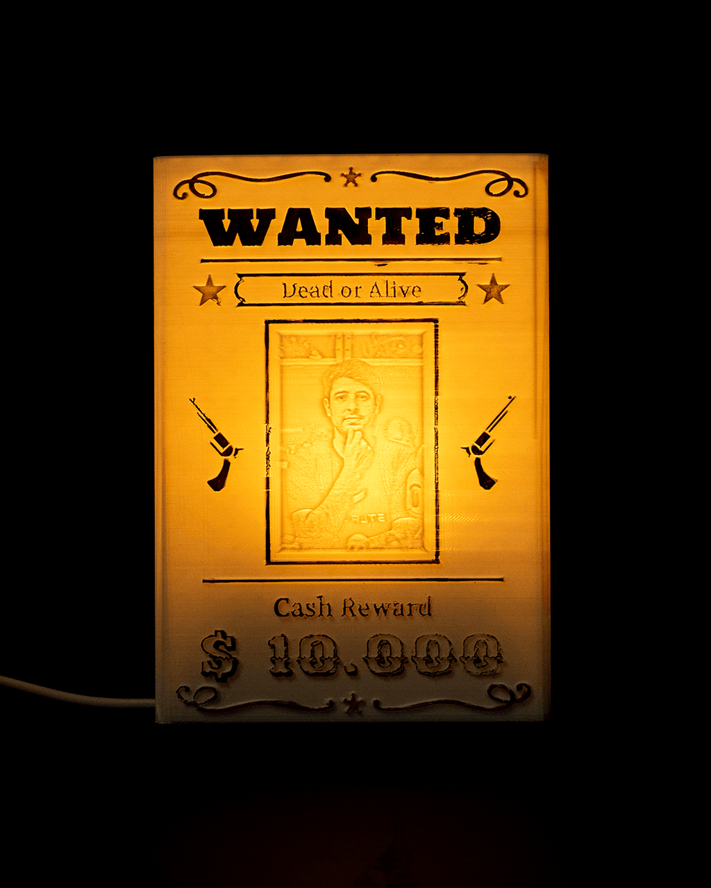 Lithophane Wanted Sign - view 2