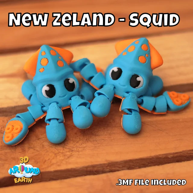 Cute Flexi Squid colorful 3D printed product