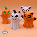 Flexi Chibi Ghost Cat and Pumpkin colorful 3D printed articulated toy