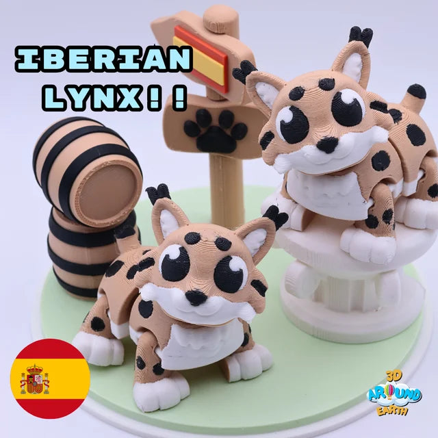 Cute Flexi Iberian Lynx Diorama colorful 3D printed product