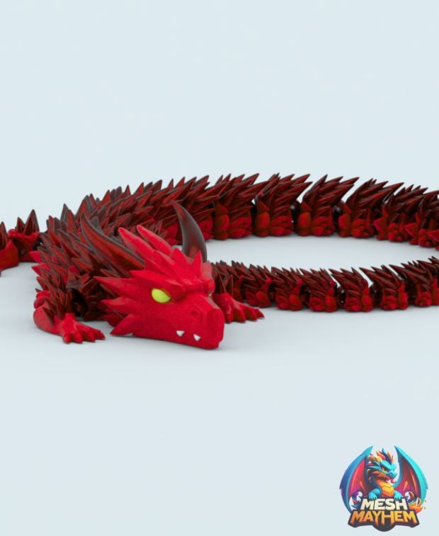 Crimson Rend Articulated Dragon Print in Place, 3D printed product
