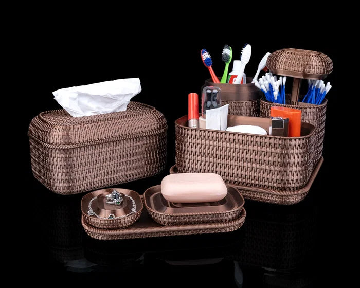 Rattan Retreat Bathroom Organizer Kit – 3D Printed
