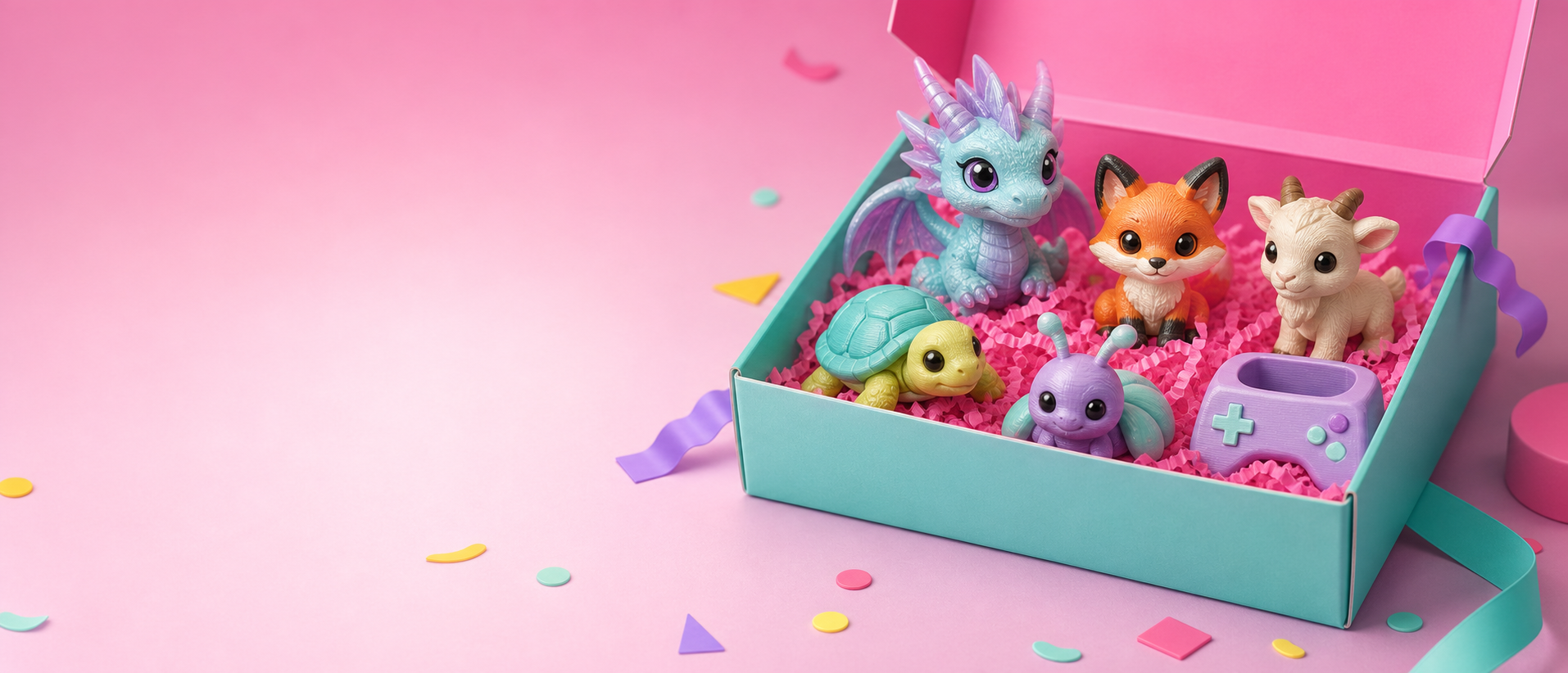 A colorful ThingFetti collection with dragons, animals, ocean pals and playful characters